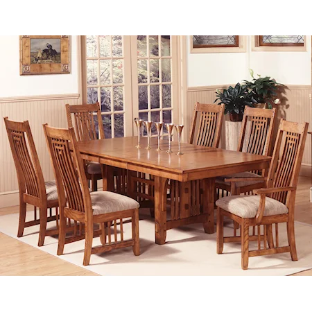 7-Piece Trestle Table Set w/ 6 Chairs